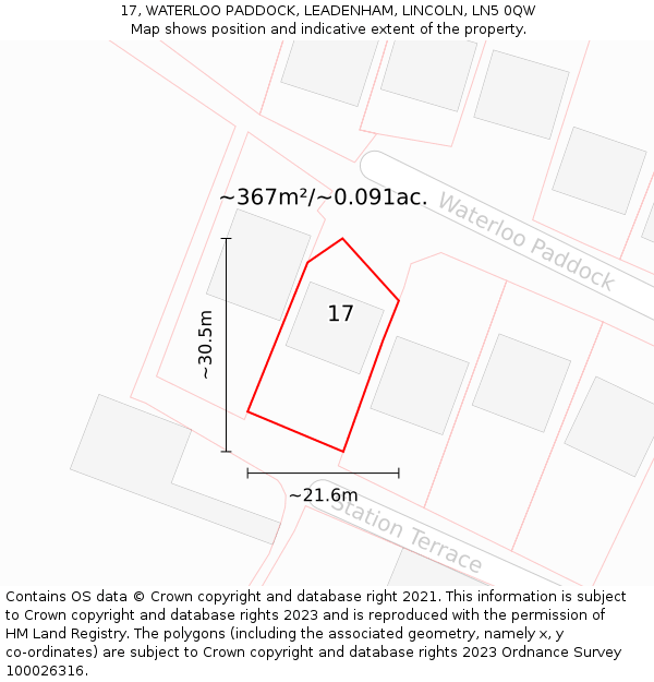 17, WATERLOO PADDOCK, LEADENHAM, LINCOLN, LN5 0QW: Plot and title map