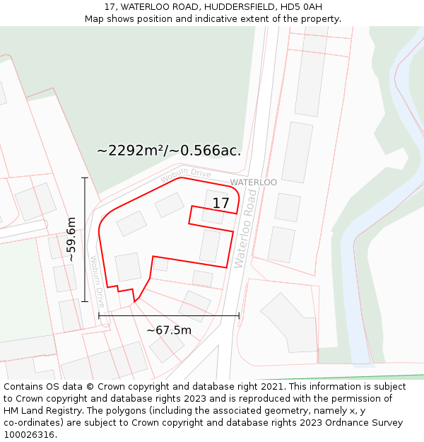 17, WATERLOO ROAD, HUDDERSFIELD, HD5 0AH: Plot and title map