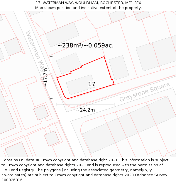 17, WATERMAN WAY, WOULDHAM, ROCHESTER, ME1 3FX: Plot and title map