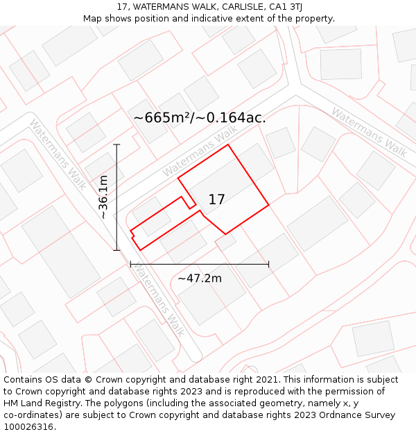 17, WATERMANS WALK, CARLISLE, CA1 3TJ: Plot and title map