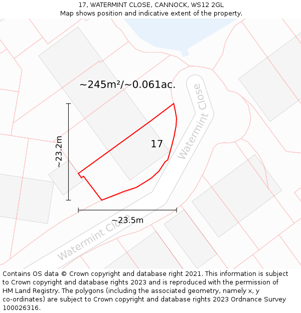 17, WATERMINT CLOSE, CANNOCK, WS12 2GL: Plot and title map