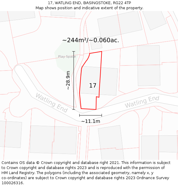 17, WATLING END, BASINGSTOKE, RG22 4TP: Plot and title map