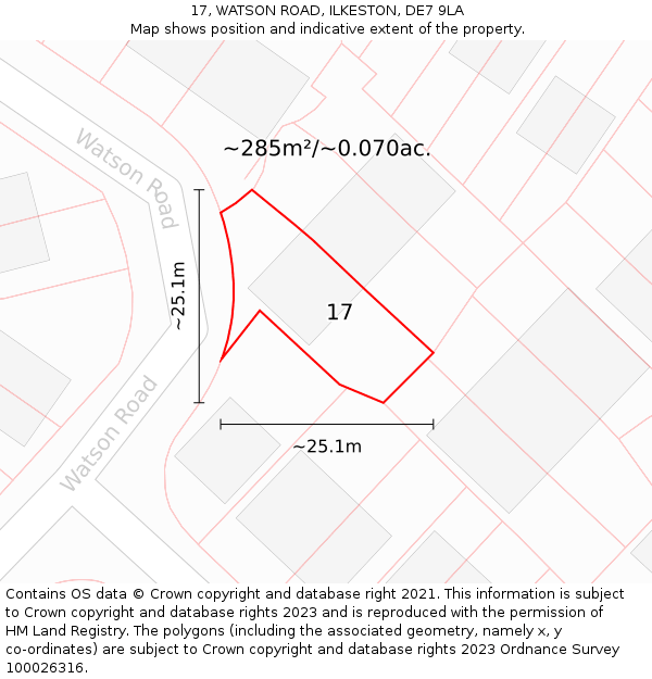 17, WATSON ROAD, ILKESTON, DE7 9LA: Plot and title map