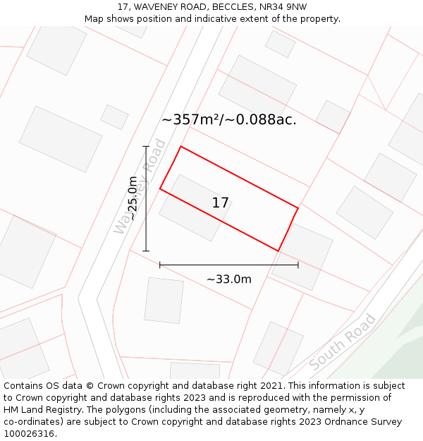 17, WAVENEY ROAD, BECCLES, NR34 9NW: Plot and title map