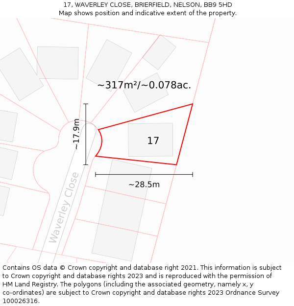 17, WAVERLEY CLOSE, BRIERFIELD, NELSON, BB9 5HD: Plot and title map
