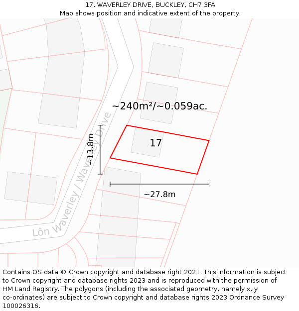 17, WAVERLEY DRIVE, BUCKLEY, CH7 3FA: Plot and title map