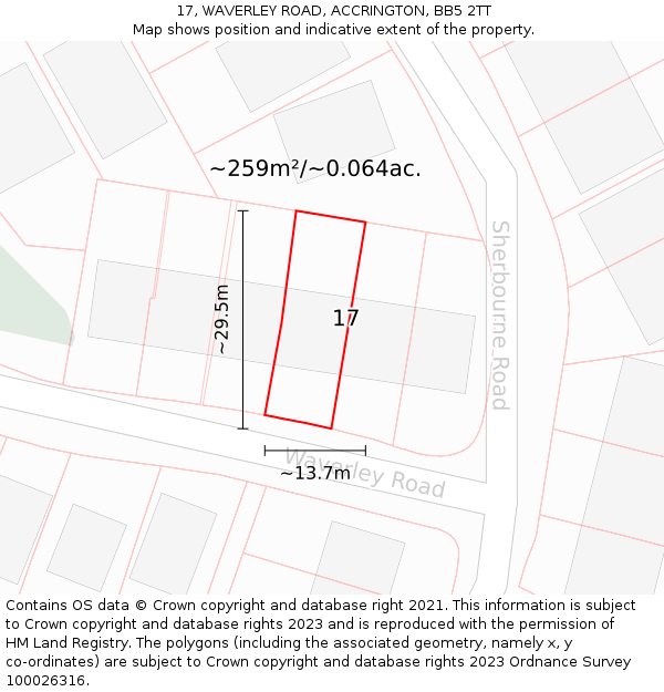 17, WAVERLEY ROAD, ACCRINGTON, BB5 2TT: Plot and title map