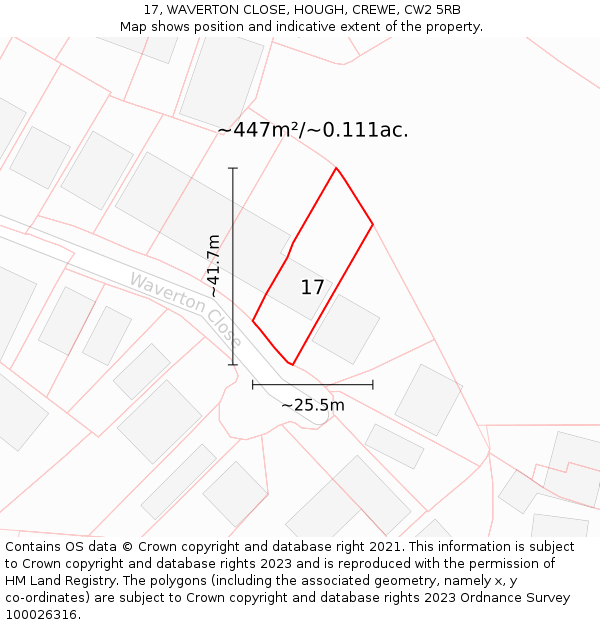 17, WAVERTON CLOSE, HOUGH, CREWE, CW2 5RB: Plot and title map