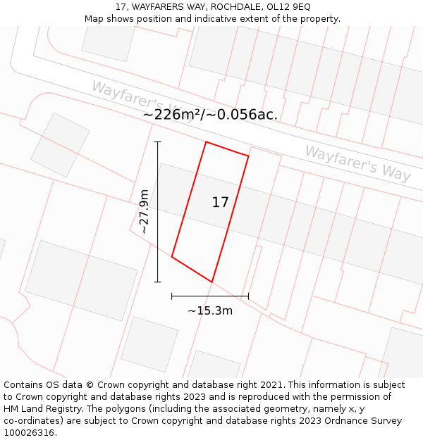 17, WAYFARERS WAY, ROCHDALE, OL12 9EQ: Plot and title map