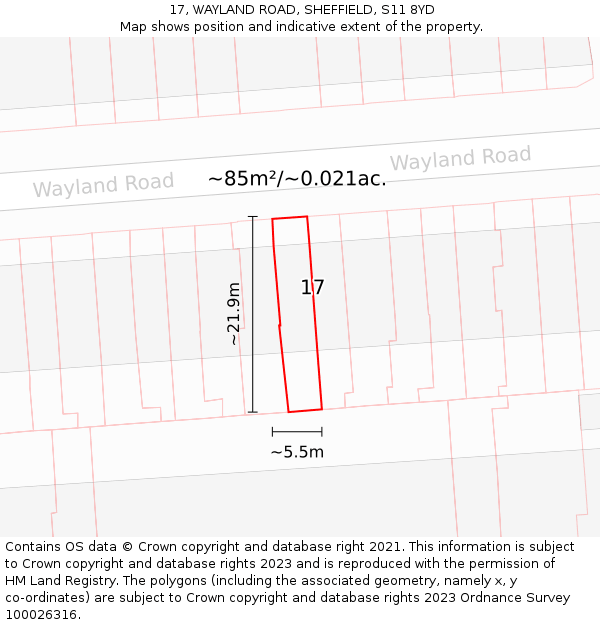 17, WAYLAND ROAD, SHEFFIELD, S11 8YD: Plot and title map
