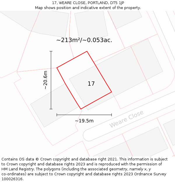 17, WEARE CLOSE, PORTLAND, DT5 1JP: Plot and title map