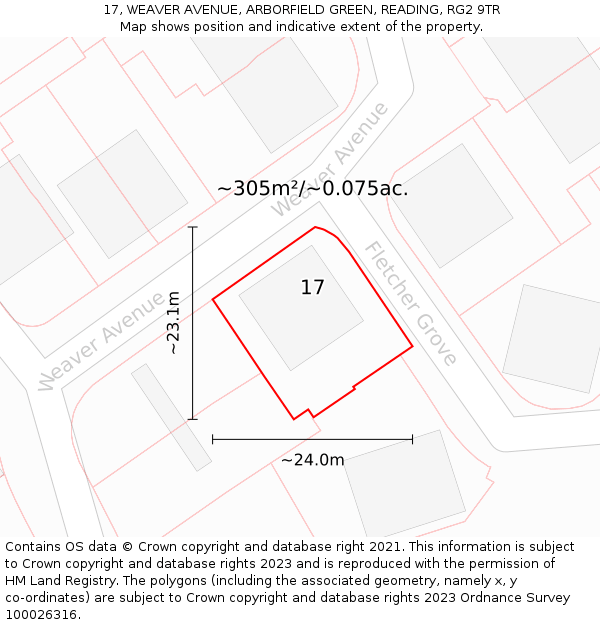 17, WEAVER AVENUE, ARBORFIELD GREEN, READING, RG2 9TR: Plot and title map