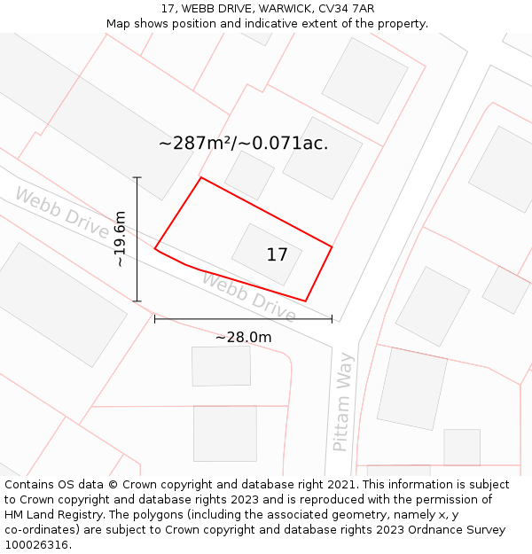 17, WEBB DRIVE, WARWICK, CV34 7AR: Plot and title map
