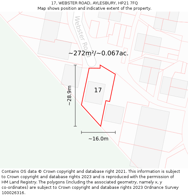 17, WEBSTER ROAD, AYLESBURY, HP21 7FQ: Plot and title map