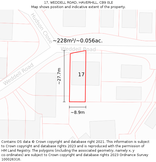 17, WEDDELL ROAD, HAVERHILL, CB9 0LE: Plot and title map