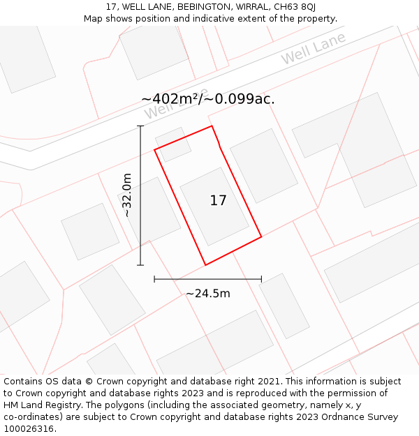 17, WELL LANE, BEBINGTON, WIRRAL, CH63 8QJ: Plot and title map