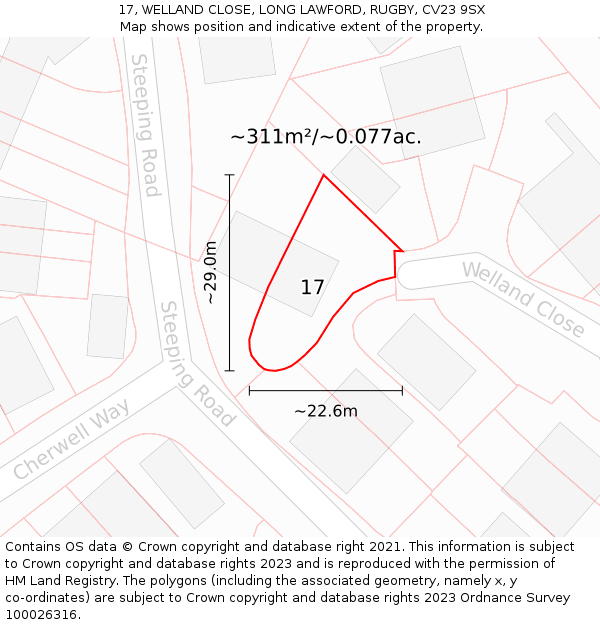17, WELLAND CLOSE, LONG LAWFORD, RUGBY, CV23 9SX: Plot and title map