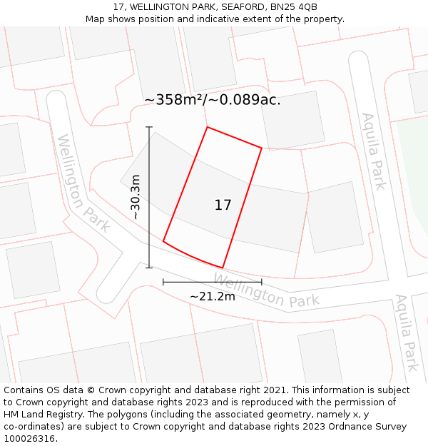 17, WELLINGTON PARK, SEAFORD, BN25 4QB: Plot and title map