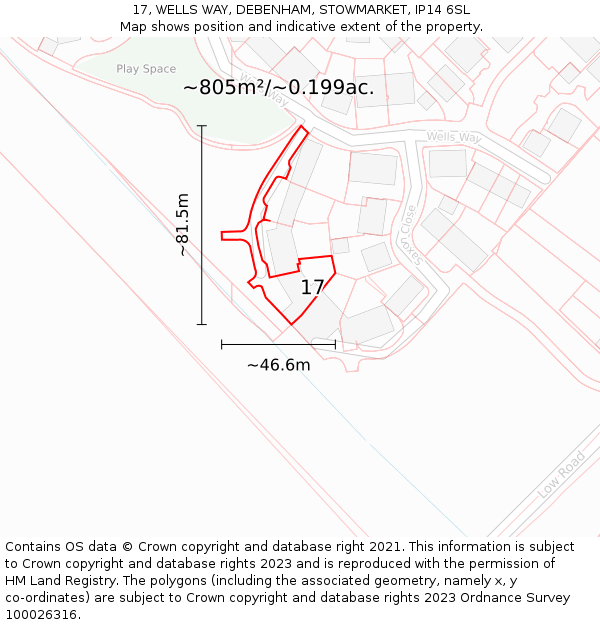 17, WELLS WAY, DEBENHAM, STOWMARKET, IP14 6SL: Plot and title map