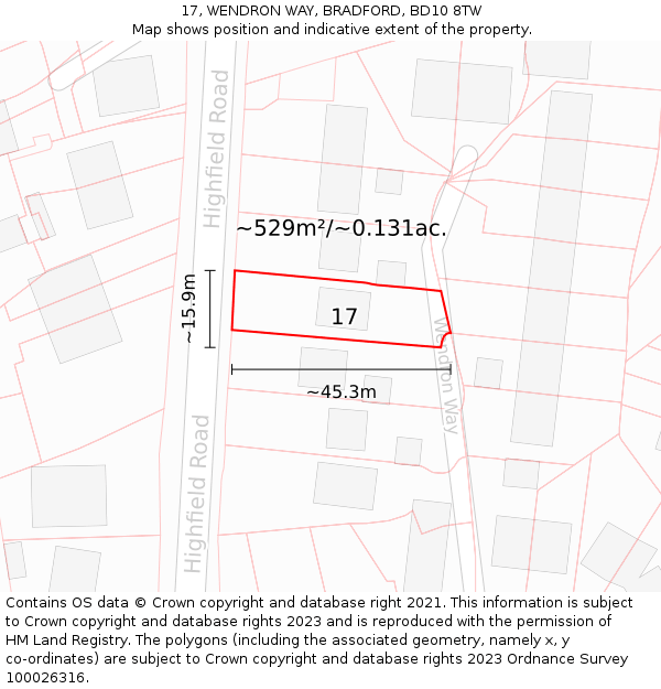 17, WENDRON WAY, BRADFORD, BD10 8TW: Plot and title map
