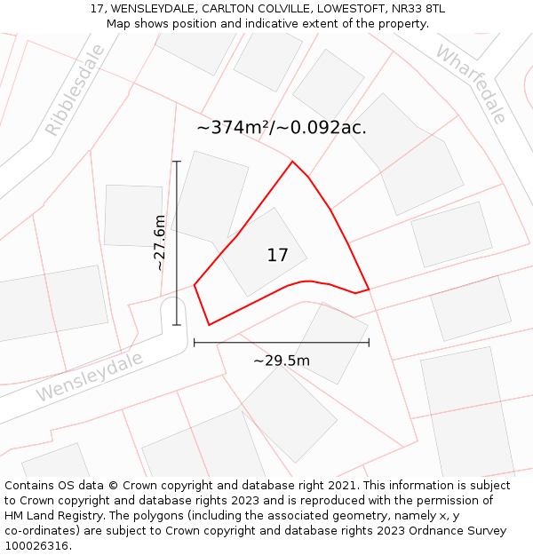 17, WENSLEYDALE, CARLTON COLVILLE, LOWESTOFT, NR33 8TL: Plot and title map
