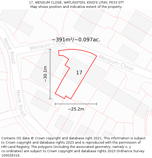 17, WENSUM CLOSE, WATLINGTON, KING'S LYNN, PE33 0TT: Plot and title map