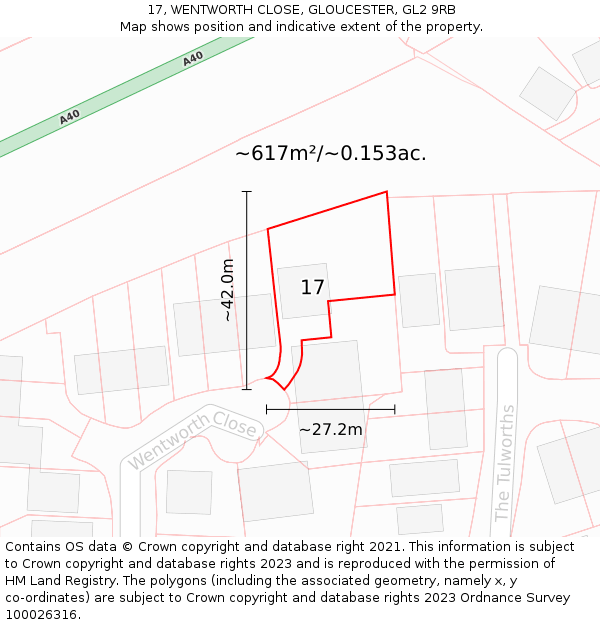17, WENTWORTH CLOSE, GLOUCESTER, GL2 9RB: Plot and title map