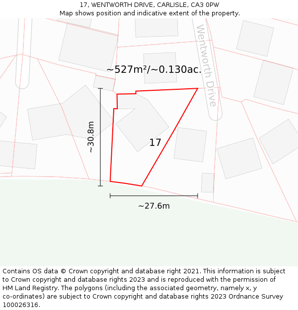 17, WENTWORTH DRIVE, CARLISLE, CA3 0PW: Plot and title map