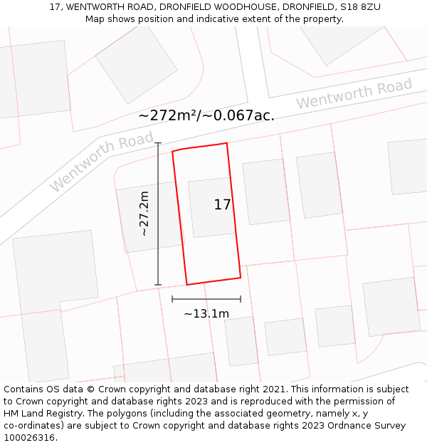 17, WENTWORTH ROAD, DRONFIELD WOODHOUSE, DRONFIELD, S18 8ZU: Plot and title map