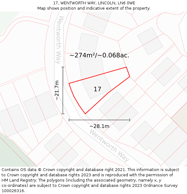 17, WENTWORTH WAY, LINCOLN, LN6 0WE: Plot and title map