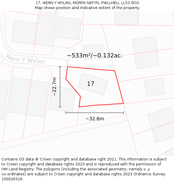 17, WERN Y WYLAN, MORFA NEFYN, PWLLHELI, LL53 6DG: Plot and title map