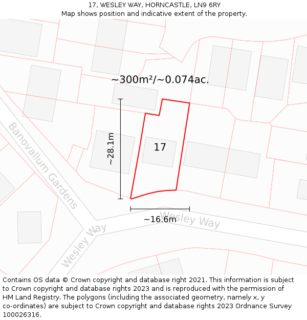 17, WESLEY WAY, HORNCASTLE, LN9 6RY: Plot and title map