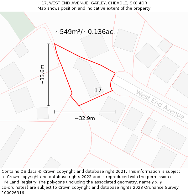 17, WEST END AVENUE, GATLEY, CHEADLE, SK8 4DR: Plot and title map