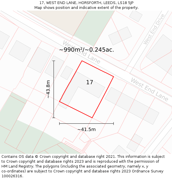 17, WEST END LANE, HORSFORTH, LEEDS, LS18 5JP: Plot and title map