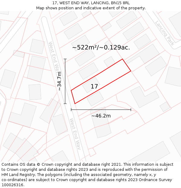17, WEST END WAY, LANCING, BN15 8RL: Plot and title map