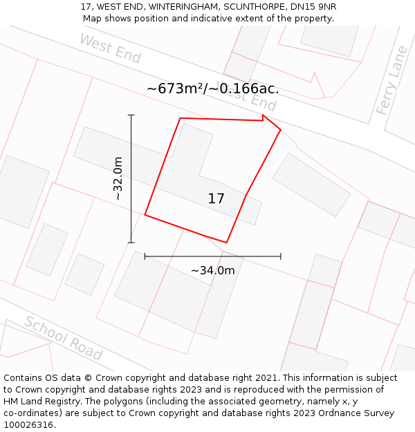 17, WEST END, WINTERINGHAM, SCUNTHORPE, DN15 9NR: Plot and title map