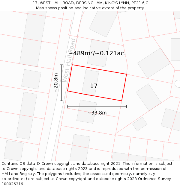 17, WEST HALL ROAD, DERSINGHAM, KING'S LYNN, PE31 6JG: Plot and title map