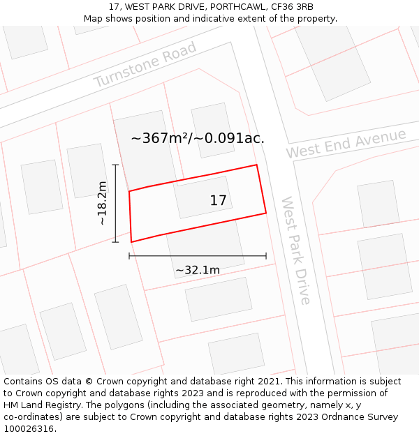 17, WEST PARK DRIVE, PORTHCAWL, CF36 3RB: Plot and title map