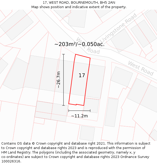 17, WEST ROAD, BOURNEMOUTH, BH5 2AN: Plot and title map