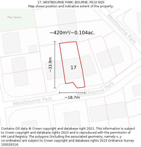 17, WESTBOURNE PARK, BOURNE, PE10 9QS: Plot and title map