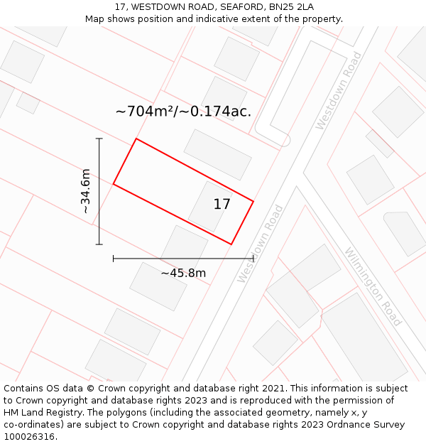 17, WESTDOWN ROAD, SEAFORD, BN25 2LA: Plot and title map