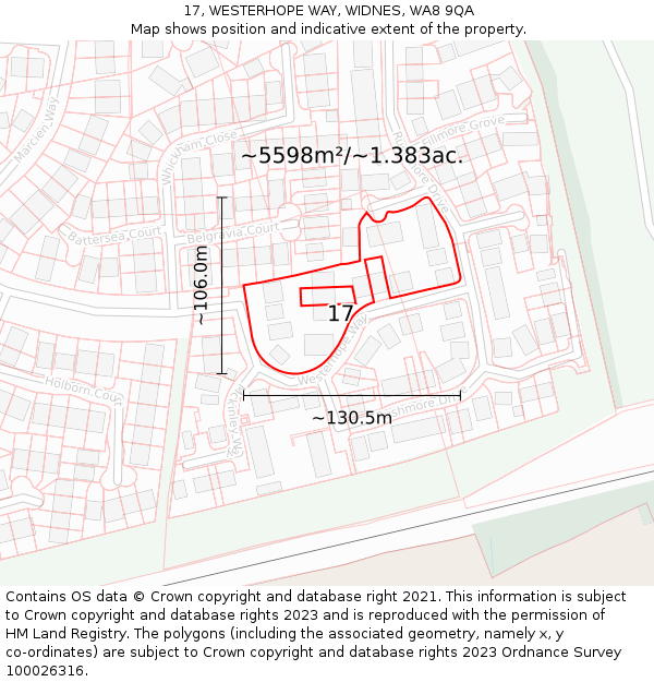 17, WESTERHOPE WAY, WIDNES, WA8 9QA: Plot and title map