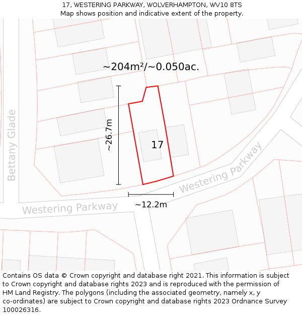 17, WESTERING PARKWAY, WOLVERHAMPTON, WV10 8TS: Plot and title map