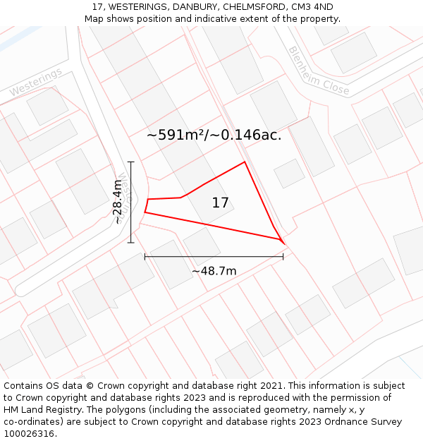 17, WESTERINGS, DANBURY, CHELMSFORD, CM3 4ND: Plot and title map