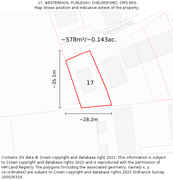 17, WESTERINGS, PURLEIGH, CHELMSFORD, CM3 6PG: Plot and title map