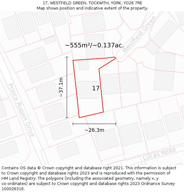 17, WESTFIELD GREEN, TOCKWITH, YORK, YO26 7RE: Plot and title map