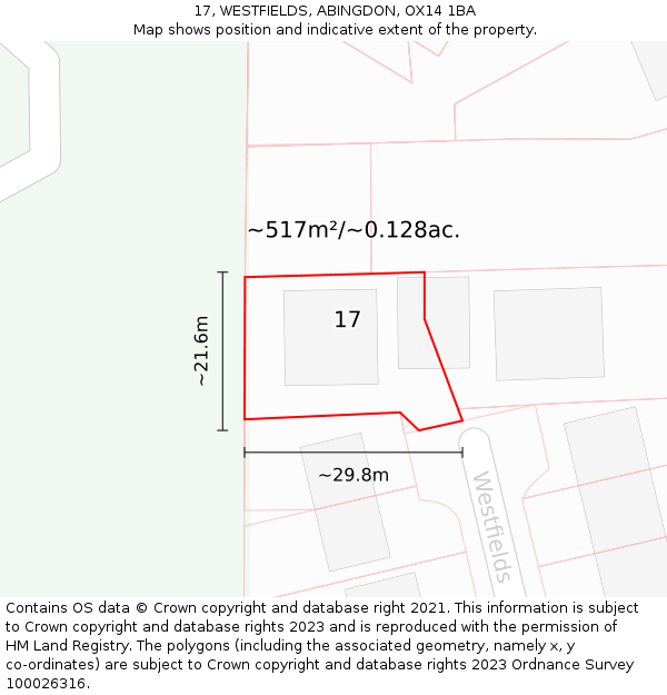 17, WESTFIELDS, ABINGDON, OX14 1BA: Plot and title map