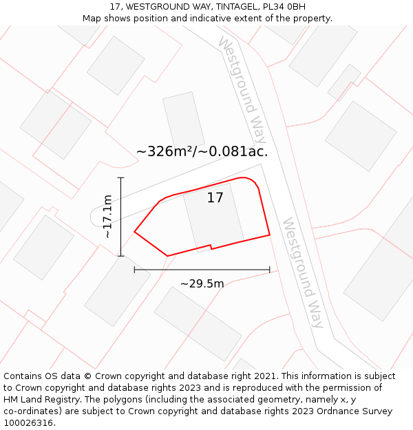 17, WESTGROUND WAY, TINTAGEL, PL34 0BH: Plot and title map