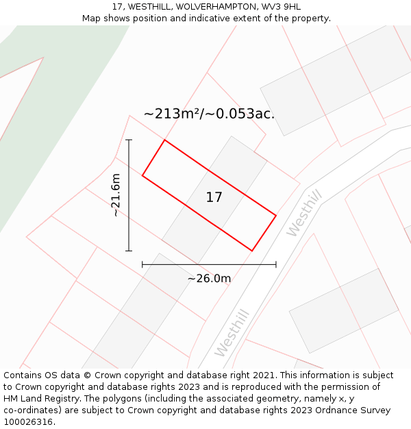 17, WESTHILL, WOLVERHAMPTON, WV3 9HL: Plot and title map