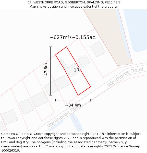 17, WESTHORPE ROAD, GOSBERTON, SPALDING, PE11 4EN: Plot and title map